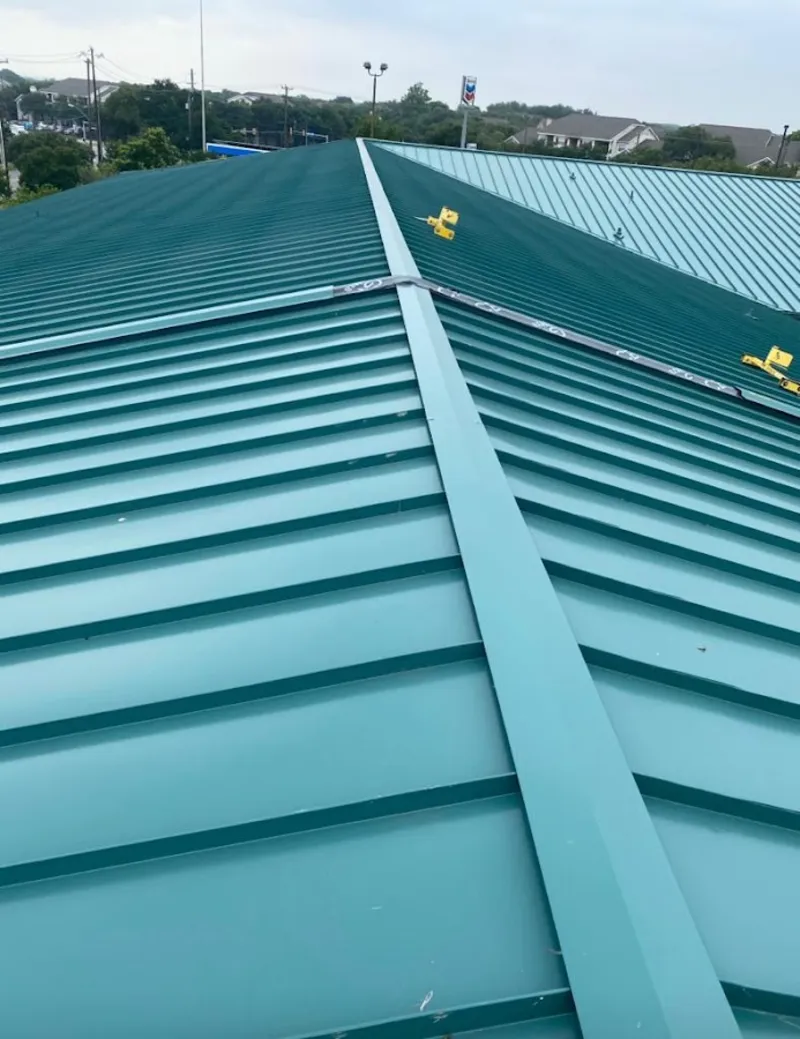 Green commercial metal roof ridge and valley for Metal Roof Repair in Banning